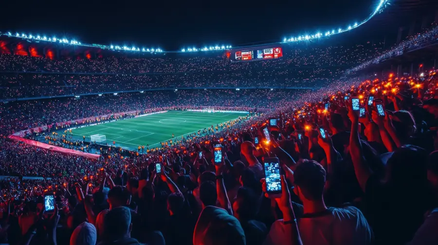 Estádio de futebol lotado à noite