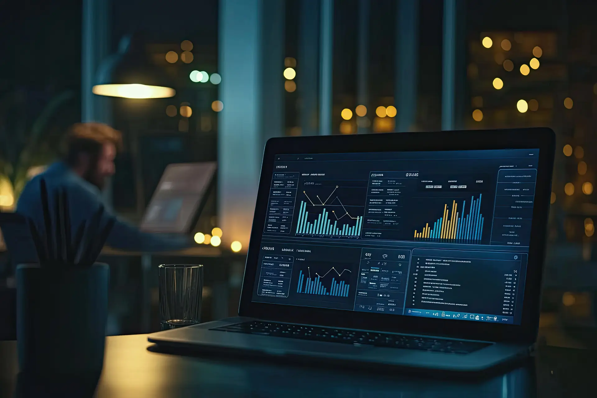 Notebook com painel de dados usado no planejamento de marketing