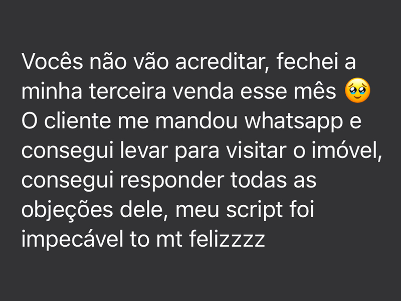 Print de conversa no WhatsApp de um aluno relatando resultado